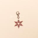 Charmsanhänger Weihnachten Schneeflocke rot emailliert versilbert mit Karabiner, Modeschmuck handmade chic-peppig-bunt