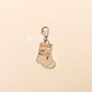 Charmsanhänger Weihnachten Nikolaus Socke creme emailliert versilbert mit Karabiner, Modeschmuck handmade chic-peppig-bunt