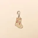 Charmsanhänger Weihnachten Nikolaus Socke creme emailliert versilbert mit Karabiner, Modeschmuck handmade chic-peppig-bunt