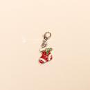 Charmsanhänger Weihnachten Nikolaus Socke rot blau emailliert versilbert mit Karabiner, Modeschmuck handmade chic-peppig-bunt