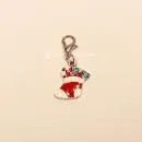 Charmsanhänger Weihnachten Nikolaus Socke rot blau emailliert versilbert mit Karabiner, Modeschmuck handmade chic-peppig-bunt