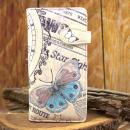 Geldbeutel gross - beige - Kunstleder - blauer Schmetterling