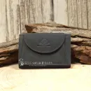 Mini Geldbeutel Geldbörse Portemonnais Leder Schwarz Baum Motiv Druckknopf 10cm