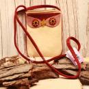 Kleine aprikot farbige Umhängetasche aus Filz mit süßem Eulengesicht und festem Filz-Schulterband für Kinder.