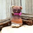 Gehäkelte Mini Katze Stoffpuppe Stofftier Handmade Beige Braun Rosa 12cm Dekofigur