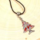 Halskette Weihnachtsbaum Strasssteine bunt Segelseil schwarz, Modeschmuck handmade chic-peppig-bunt