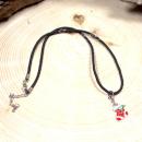 Kette Modeschmuck Schneeflocke blau versilbert mit Strass Steinen an Segelseil handmade chic-peppig-bunt