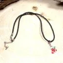 Kette Modeschmuck Schneeflocke blau versilbert mit Strass Steinen an Segelseil handmade chic-peppig-bunt