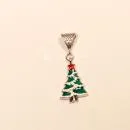Kettenanhänger Weihnachten Weihnachtsbaum grün-weiß emailliert, Modeschmuck handmade chic-peppig-bunt
