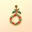 Kettenanhänger Weihnachtsschmuck Kranz mit Zweigen vergoldet handmade chic-peppig-bunt