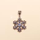 Kettenanhänger Weihnachten Schneeflocke blau Glitzer Strass Steine versilbert, Modeschmuck handmade chic-peppig-bunt