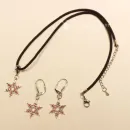 Schmuck Set Halskette Ohrringe Schneeflocke rot emailliert versilbert Segelseil Modeschmuck handmade chic-peppig-bunt