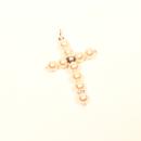 Großer versilberter Kettenanhänger in Kreuzform mit cremefarbenen Polarisperlen, Perlmutt-Effekt und funkelnden Strassrondellen.