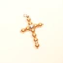 Großer versilberter Kettenanhänger in Kreuzform mit gold-glänzenden Polarisperlen, Perlmutt-Effekt und funkelnden Strassrondellen.