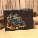 Mäppchen Filz mit Traktor grün Motiv dunkelgrau