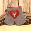 Filz Mäppchen Tracht Lederhosen-Style Grau Rot Geldbeutel mit Schlaufe