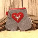 Filz Mäppchen Tracht Lederhosen-Style Grau Rot Geldbeutel mit Schlaufe