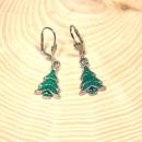 Ohrringe Weihnachten Weihnachtsbaum grün emailliert mini versilbert mit Klappbrisur, Modeschmuck handmade chic-peppig-bunt