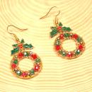 Ohrringe Weihnachten Kranz aus Perlen aufgefädelt, vergoldet, vergoldeter Modeschmuck, handmade chic-peppig-bunt