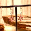 Ohrringe Weihnachten Schneeflocke versilbert rot, Modeschmuck mit Klappbrisur, handmade chic-peppig-bunt