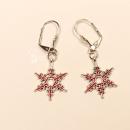 Ohrringe Weihnachten Schneeflocke versilbert rot, Modeschmuck mit Klappbrisur, handmade chic-peppig-bunt