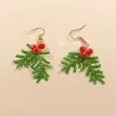 Ohrringe Weihnachten Mini-Perlen aufgefädelt als Zweig, vergoldeter Modeschmuck, handmade chic-peppig-bunt