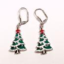 Ohrringe Weihnachten Weihnachtsbaum versilbert mit Klappbrisur, Modeschmuck handmade chic-peppig-bunt