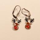 Ohrringe Weihnachtsschmuck Rentier Kopf versilbert mit Klappbrisur, handmade Schmuck chic-peppig-bunt