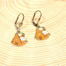Ohrringe Weihnachten Lebkuchenhaus versilbert mit Klappbrisur, Modeschmuck handmade chic-peppig-bunt