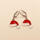 Ohrringe Weihnachtsschmuck Nikolaus Mütze versilbert emailliert rot-weiß mit Klappbrisur, handmade chic-peppig-bunt