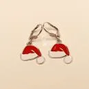 Ohrringe Weihnachtsschmuck Nikolaus Mütze versilbert emailliert rot-weiß mit Klappbrisur, handmade chic-peppig-bunt