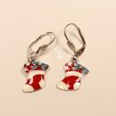 Ohrringe Weihnachtsschmuck Nikolaus Socke versilbert emailliert rot-weiß mit Klappbrisur, handmade chic-peppig-bunt