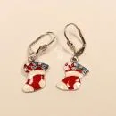 Ohrringe Weihnachtsschmuck Nikolaus Socke versilbert emailliert rot-weiß mit Klappbrisur, handmade chic-peppig-bunt