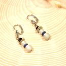 Ohrringe Weihnachten Schneemann Polaris Perlen dunkelblau versilbert mit Klappbrisur, Modeschmuck handmade chic-peppig-bunt