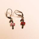 Ohrringe Modeschmuck Weihnachten Zuckerstange versilbert/emailliert grün-rot mit Klappbrisur, handmade chic-peppig-bunt