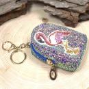 Buntes Glitzer Mäppchen Schlüsselanhänger mit Flamingo-Motiv. Kleine Utensilientasche 10x6x4 cm.