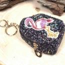 Glitzerndes Schlüsselanhänger Mäppchen mit [Motiv-Flamingo] und Reißverschluss-Fach - Multifunktionale Utensilientasche.