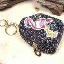 Glitzerndes Schlüsselanhänger Mäppchen mit [Motiv-Flamingo] und Reißverschluss-Fach - Multifunktionale Utensilientasche.