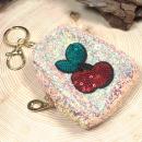 Schlüsselanhänger Mäppchen Glitzer Motiv Stoff Reißverschluss 10x6cm