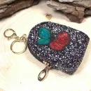 Glitzerndes Schlüsselanhänger Mäppchen Utensilientasche Motiv Kirschen schwarz