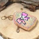 Schlüsselanhänger Mäppchen Glitzer Motiv Stoff Reißverschluss 10x6cm