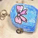 Blaues Glitzer Schlüsselanhänger Mäppchen (10x6x4cm) mit Schleifen-Motiv und Reißverschluss