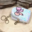 Glitzerndes Schlüsselanhänger Mäppchen mit Motiv (z.B. Schleife), 10x6x4 cm Utensilientasche mit Reißverschluss zum Verkaufen.