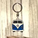 VW T1 Bus Schlüsselanhänger blau-weiß verchromtes Metall mit Emaille in geprägter Blech-Geschenkbox