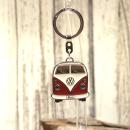 VW T1 Bus Schlüsselanhänger dunkelrot-weiß verchromtes Metall mit Emaille in geprägter Blech-Geschenkbox