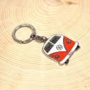 VW T1 Bus Schlüsselanhänger rot-weiß verchromtes Metall mit Emaille in geprägter Blech-Geschenkbox