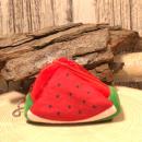 Detailansicht des Stoffgeldbeutel Wassermelone mit Kugelkette und Verschluss am Schlüsselbund.