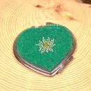 Taschenspiegel Herz Filz grün Tracht Strass Edelweiß geschlossen