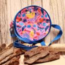 Runde blaue Kindertasche mit niedlichem Faultier-Motiv, Reißverschluss und verstellbarem Schultergurt.