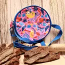 Runde blaue Kindertasche mit niedlichem Faultier-Motiv, Reißverschluss und verstellbarem Schultergurt.
